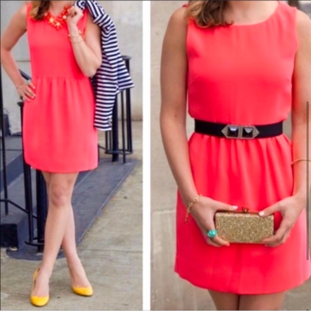 J Crew Neon Coral Classic Sleeveless Dress w/ Hand Stitching Details